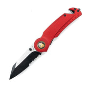 Cuchillo plegable SEG-2 FIREFIGHTER rojo con hoja combinada y funda de nylon