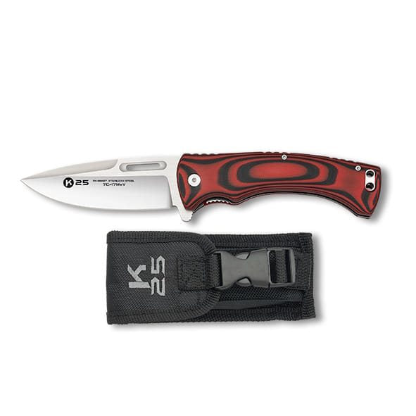 Navaja plegable WENGUE, filo liso, color negro/rojo, fabricada mediante CNC