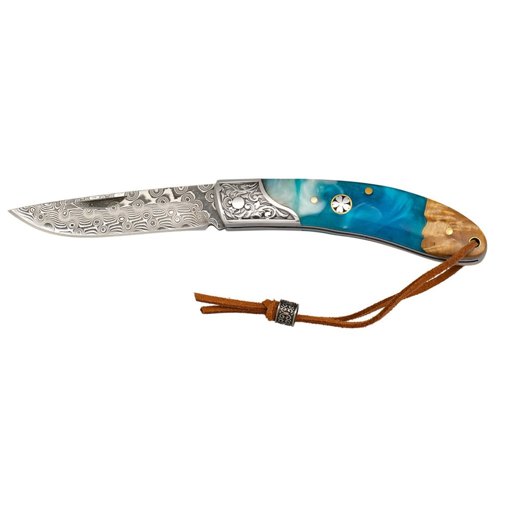 Navaja plegable ORNATED con hoja de acero damasco 73 capas y mango de resina, hoja 7,3 cm