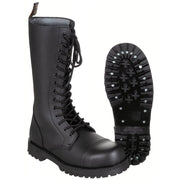 Botas altas negras de cuero con puntera de acero y 14 ojales