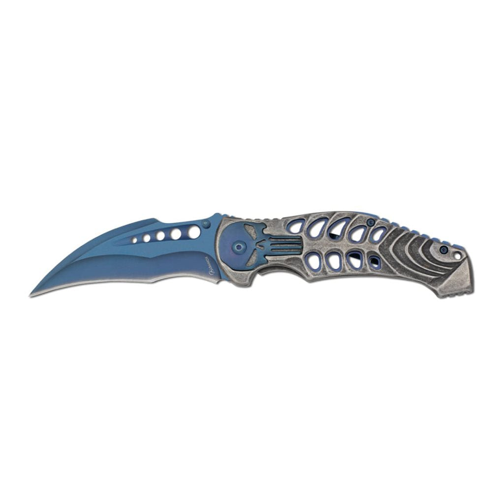 Navaja plegable SCALE PUNISHER con calavera azul y filo liso