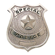 Insignia metálica plateada 'SPECIAL POLICE' - placa de imitación decorativa