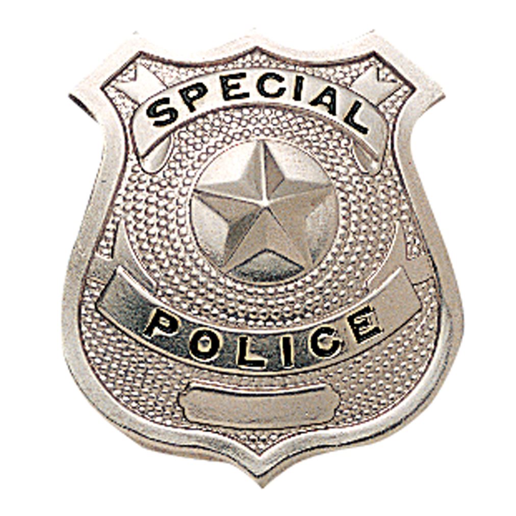 Insignia metálica plateada 'SPECIAL POLICE' - placa de imitación decorativa