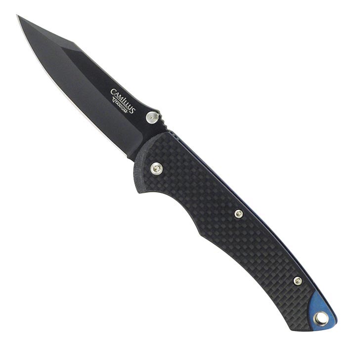 Navaja plegable MODEL 19051 negra, filo liso, hoja VG-10, mango fibra de carbono, 180/105 mm