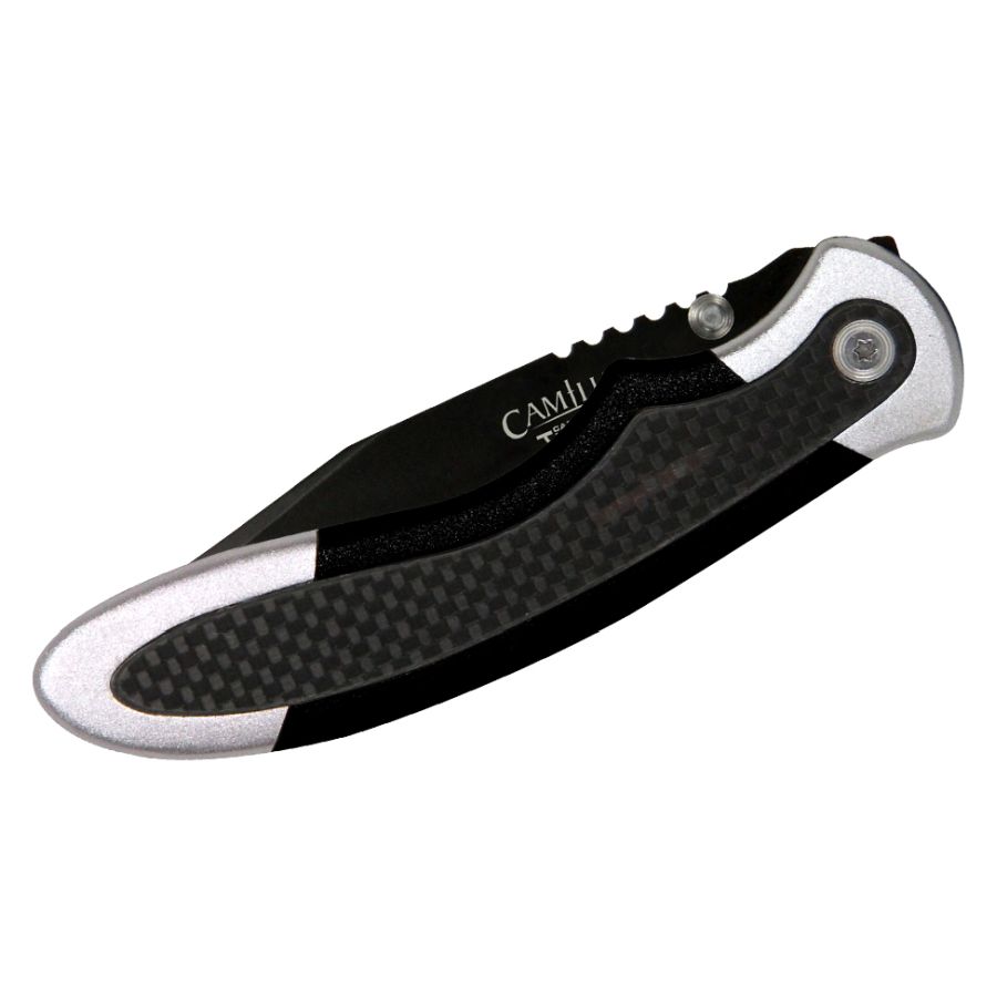 Navaja plegable CHAMELEON hoja lisa AUS-8, mango aluminio con fibra de carbono, clip, 227 mm