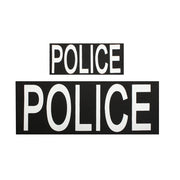 Juego de 2 parches POLICE negros con impresión blanca y cierre de velcro (6 x 14,5 cm y 10 x 27 cm)