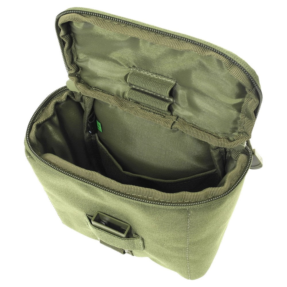 Funda para prismáticos verde con MOLLE y dos anillas en D, dimensiones aprox. 15 x 15 x 8 cm