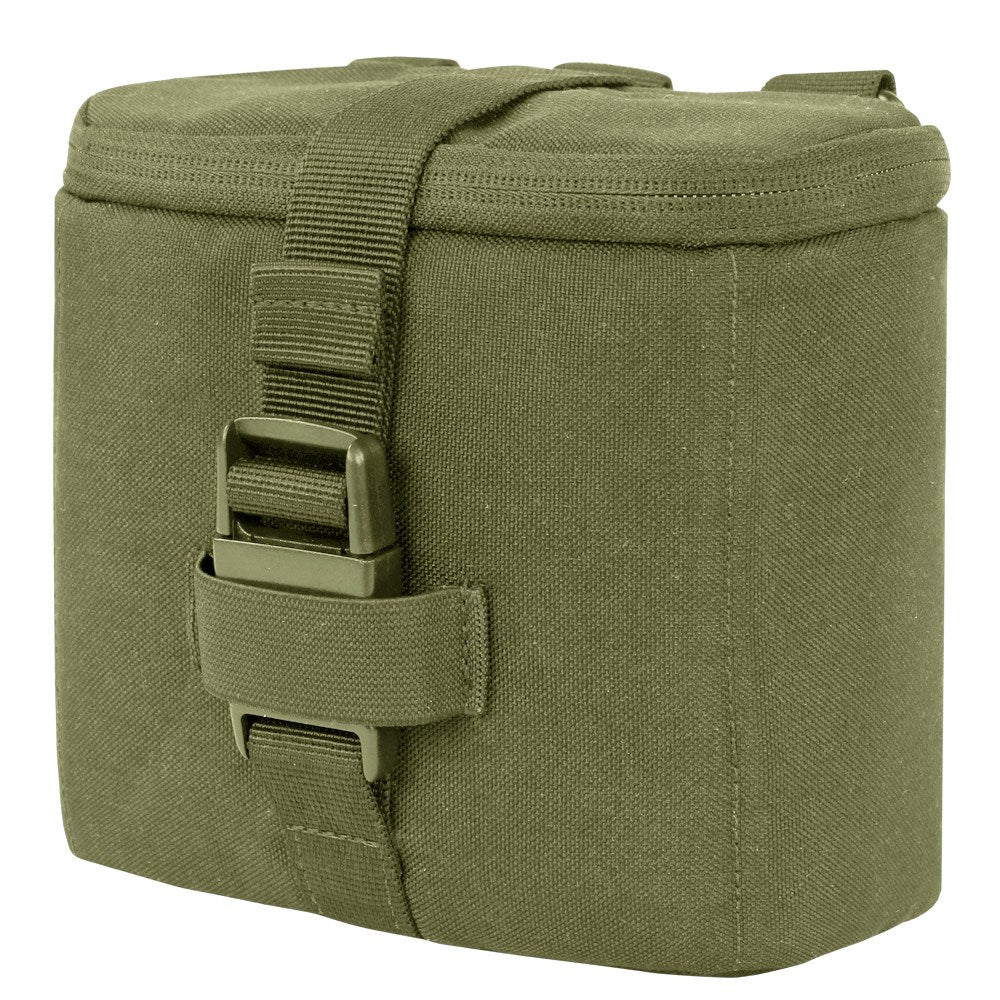 Funda para prismáticos verde con MOLLE y dos anillas en D, dimensiones aprox. 15 x 15 x 8 cm