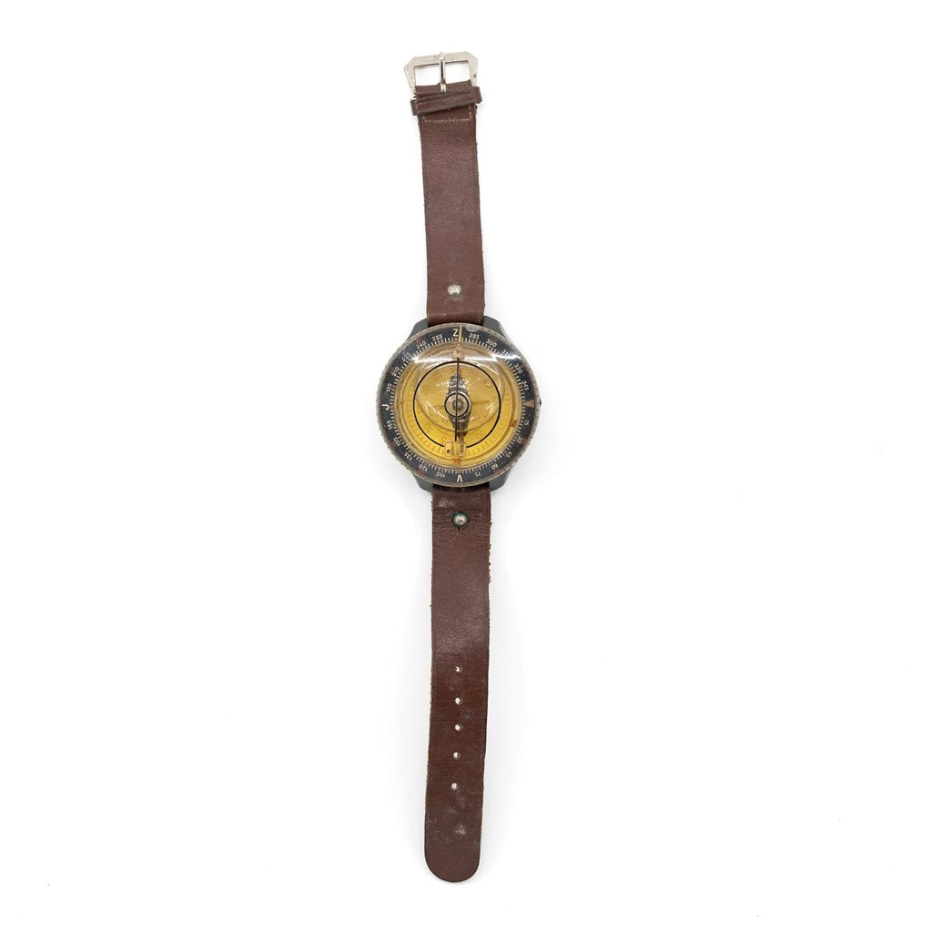 Brújula de pulsera militar LHX con correa de cuero, diámetro 4,5 cm (usada)