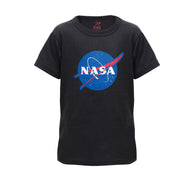 Camiseta infantil negra con estampado colorido del logo NASA, tejido suave 60% algodón 40% poliéster