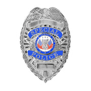Insignia DELUXE SPECIAL POLICE plateada, aprox. 7,9 x 5,7 cm, con cierre de alfiler