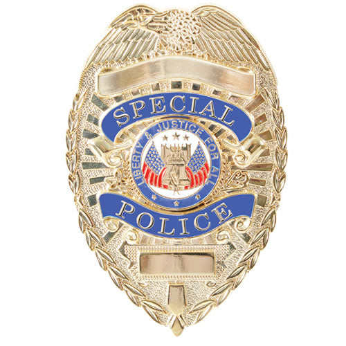 Insignia DELUXE SPECIAL POLICE dorada, aprox. 7,9 x 5,7 cm