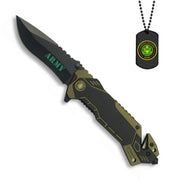 Navaja plegable estilo ARMY con funda y chapa dog tag
