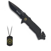 Navaja plegable SEALS con funda y dog tag
