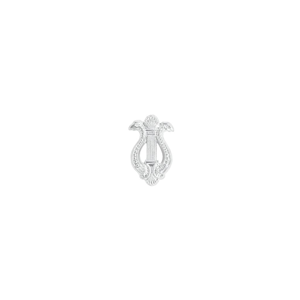 Insignia metálica en forma de arpa plateada, aprox. 2,7 x 1,7 cm