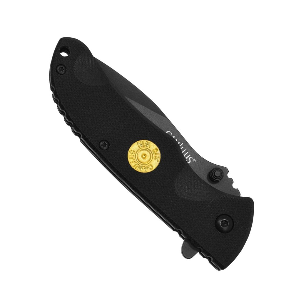 Navaja plegable CENTERFIRE .270 con hoja AUS-8 revestida y mango G10 negro