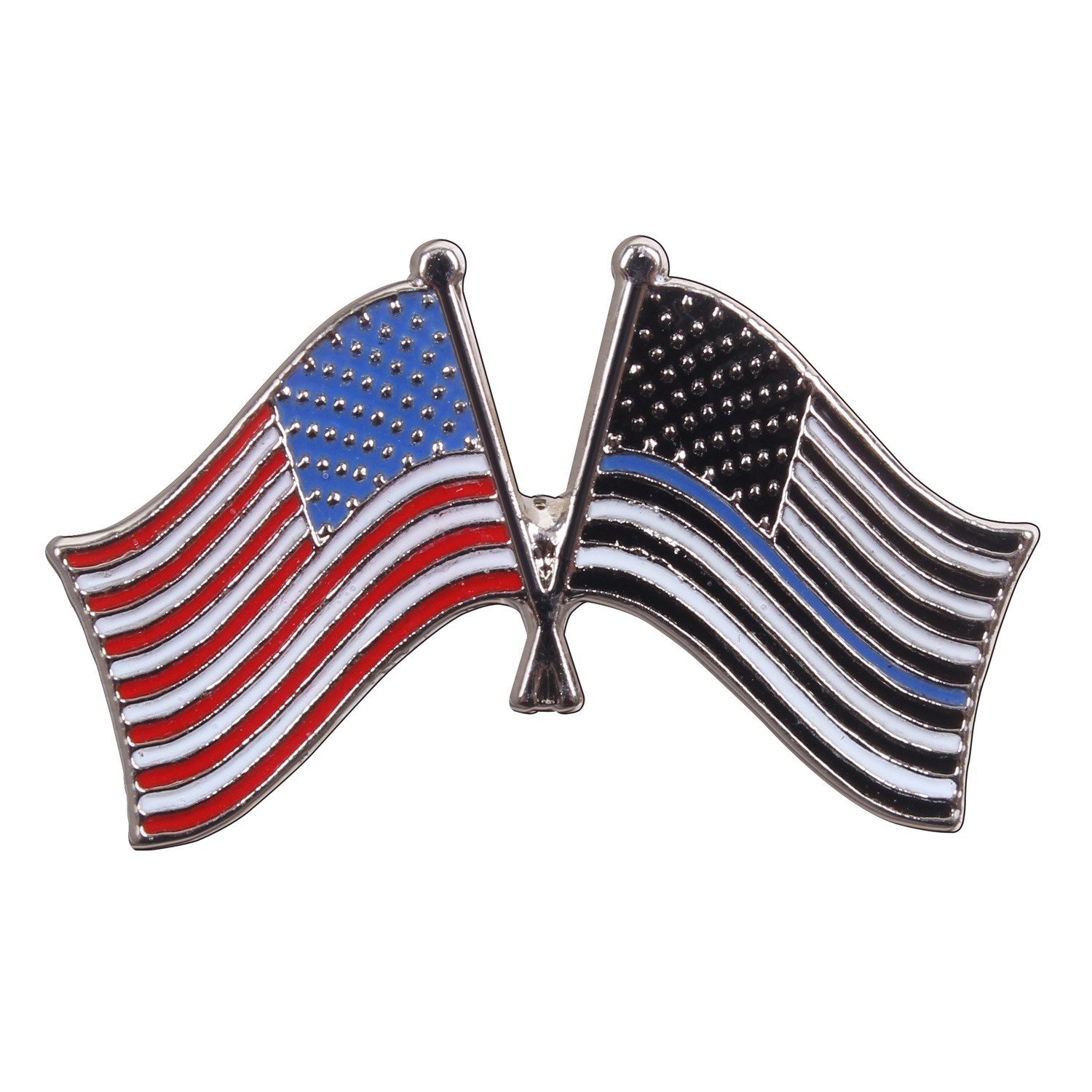 Insignia con bandera de Estados Unidos en versión a color y variante con una franja azul en señal de apoyo a la policia