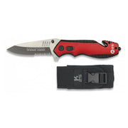 Cuchillo plegable táctico de rescate 19704 rojo y negro con rompecristales y cortador de correas