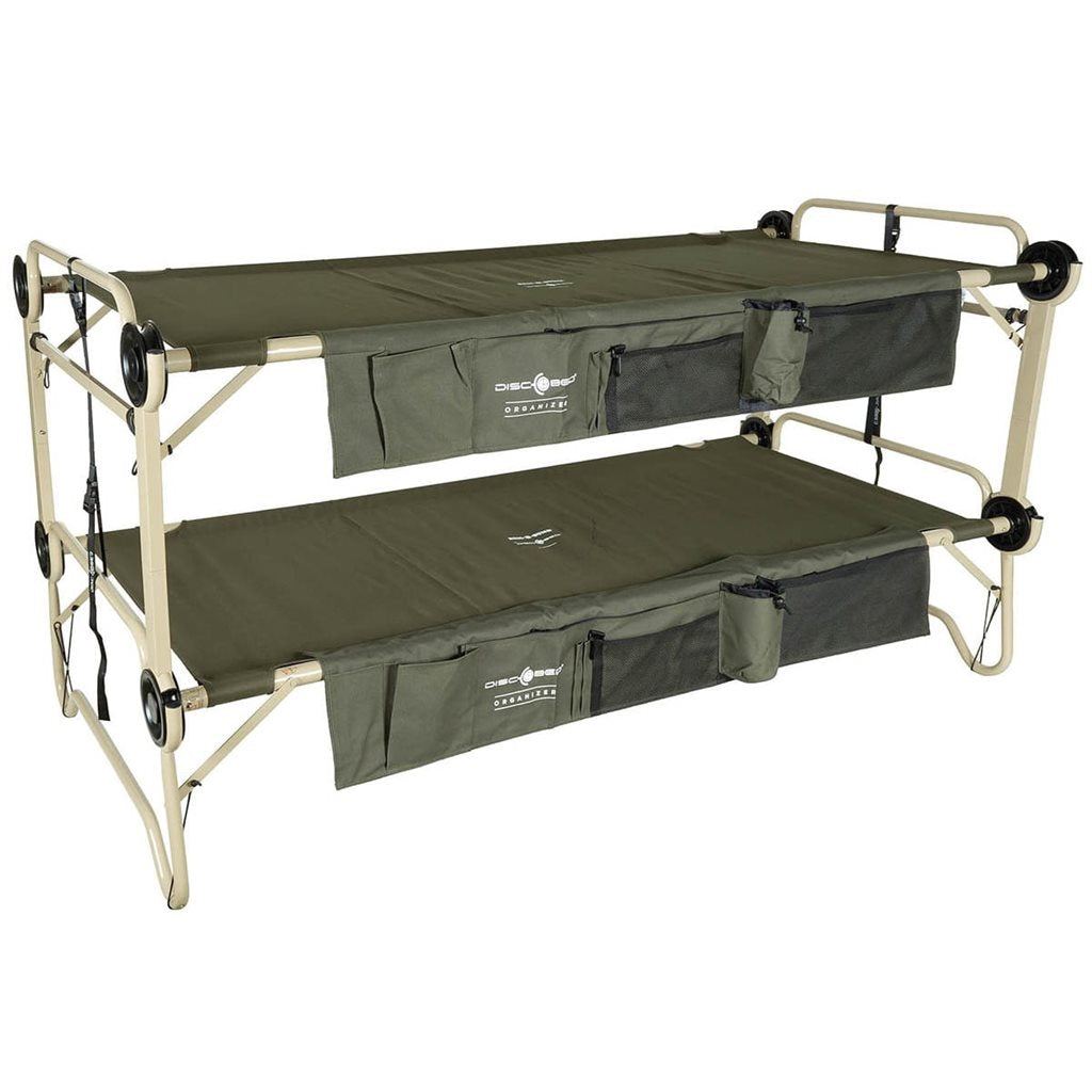 Litera plegable ARM-O-BUNK verde, variante militar; dimensiones exteriores 208 x 100,5 x 110,5 cm