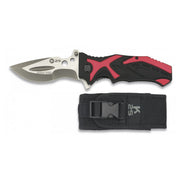 Cuchillo K25 negro y rojo, longitud total 21 cm, hoja de diseño inusual y empuñadura combinada