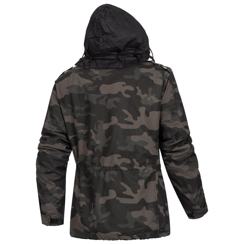 Chaqueta US M65 Regiment con forro, vista frontal con capucha en el cuello y bolsillos amplios
