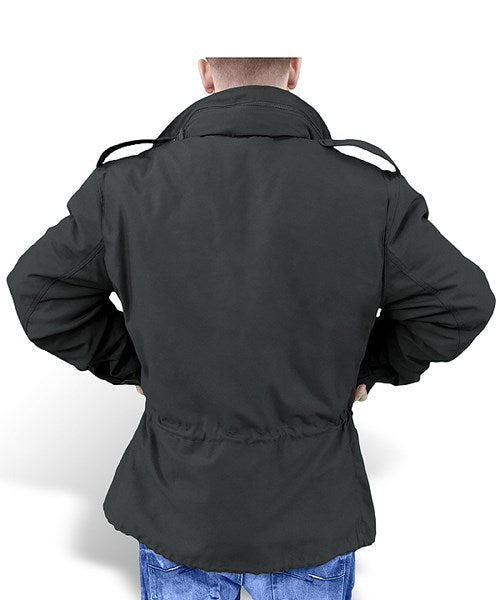 Chaqueta US M-65 negra con capucha oculta y bolsillos exteriores