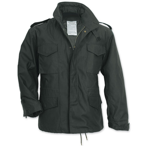 Chaqueta US M-65 negra con capucha oculta y bolsillos exteriores