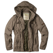 Chaqueta Airborne verde vintage con capucha desmontable y cremallera de latón