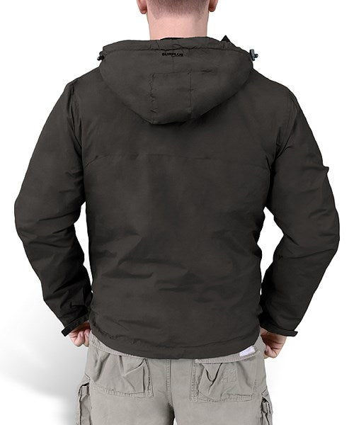Bunda WINDBREAKER ŠEDÁ, chaqueta cortavientos gris con forro polar fijo y cremallera cubierta