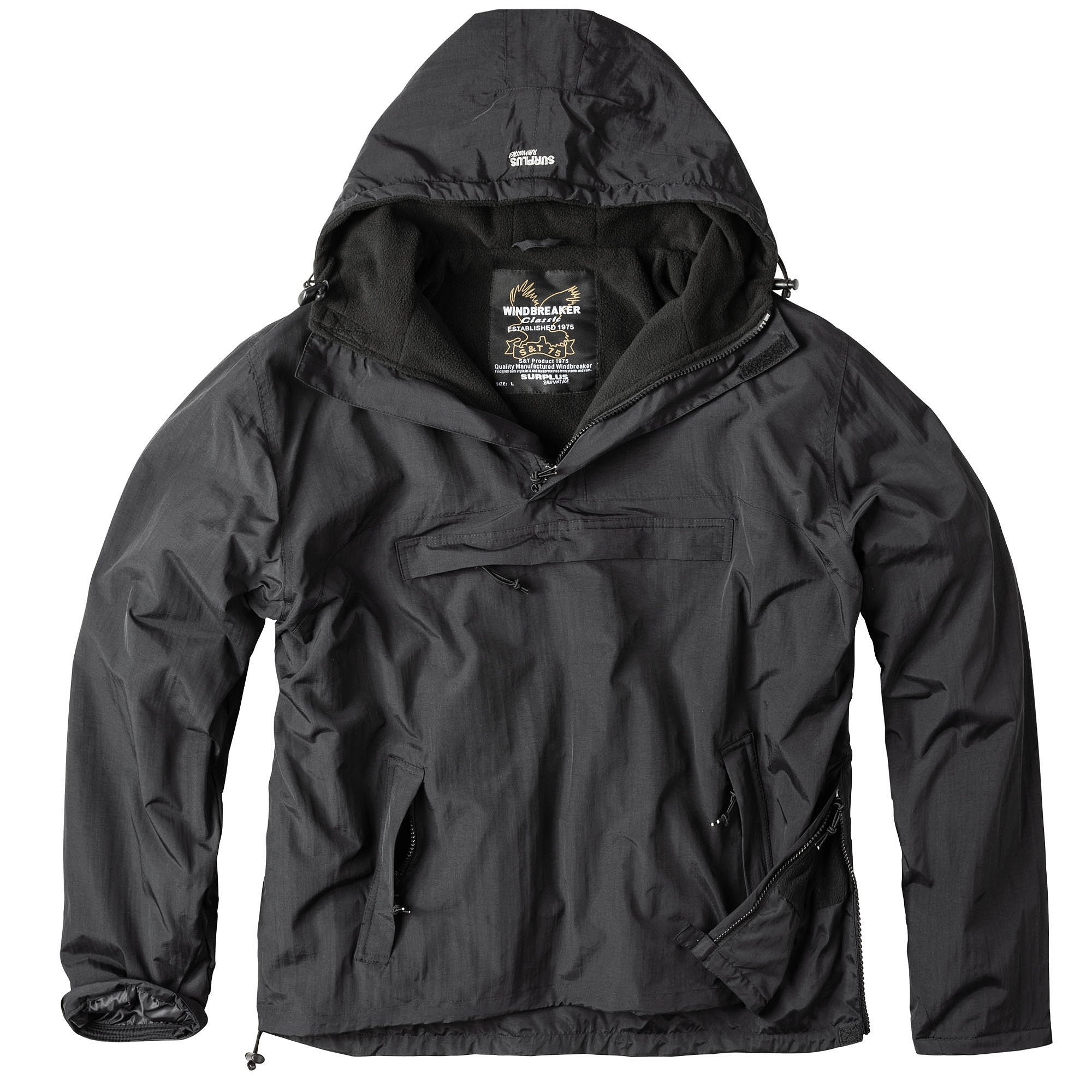 Chaqueta Windbreaker negra (20-7001-03) vista frontal con cremallera