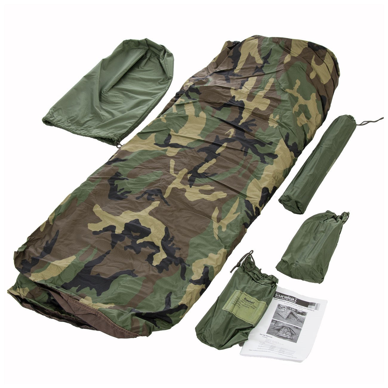 Tienda militar TCOP EUREKA para 1 persona, camuflaje WOODLAND (usada)