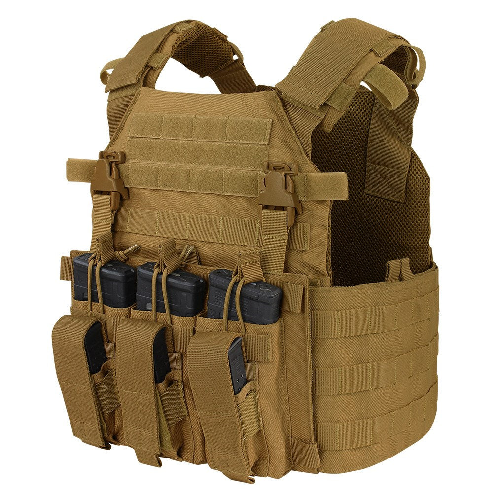 Chaleco VANQUISH portaplacas verde con sistema VAS, PALS/MOLLE y paneles velcro