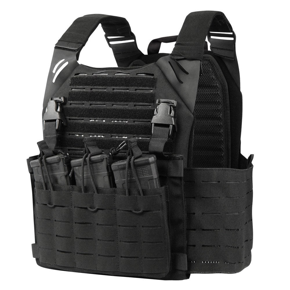 Vesta LCS Vanquish negra, portaplacas de Cordura compatible con placas SAPI L y M