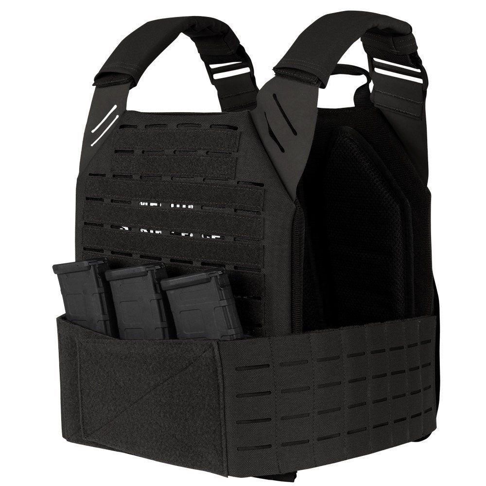 Vesta LCS Vanquish negra, portaplacas de Cordura compatible con placas SAPI L y M