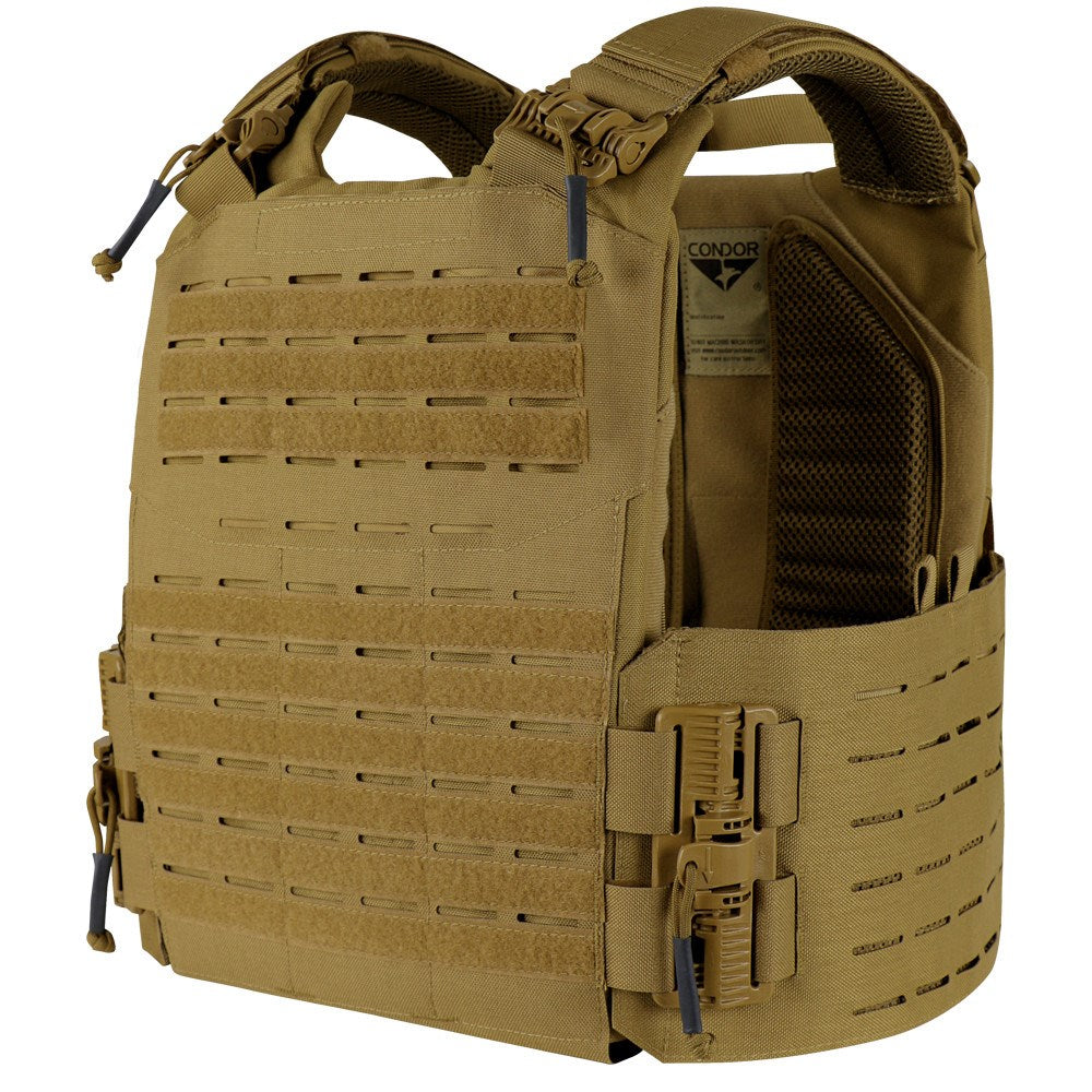 Chaleco portaplacas VANQUISH RS COYOTE en nylon laminado con MOLLE recortado por láser