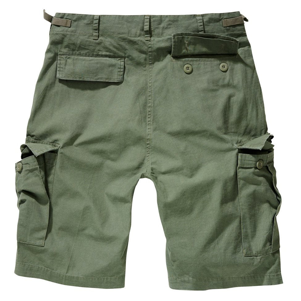 Shorts BDU rip-stop verdes de algodón con seis bolsillos y cintura ajustable