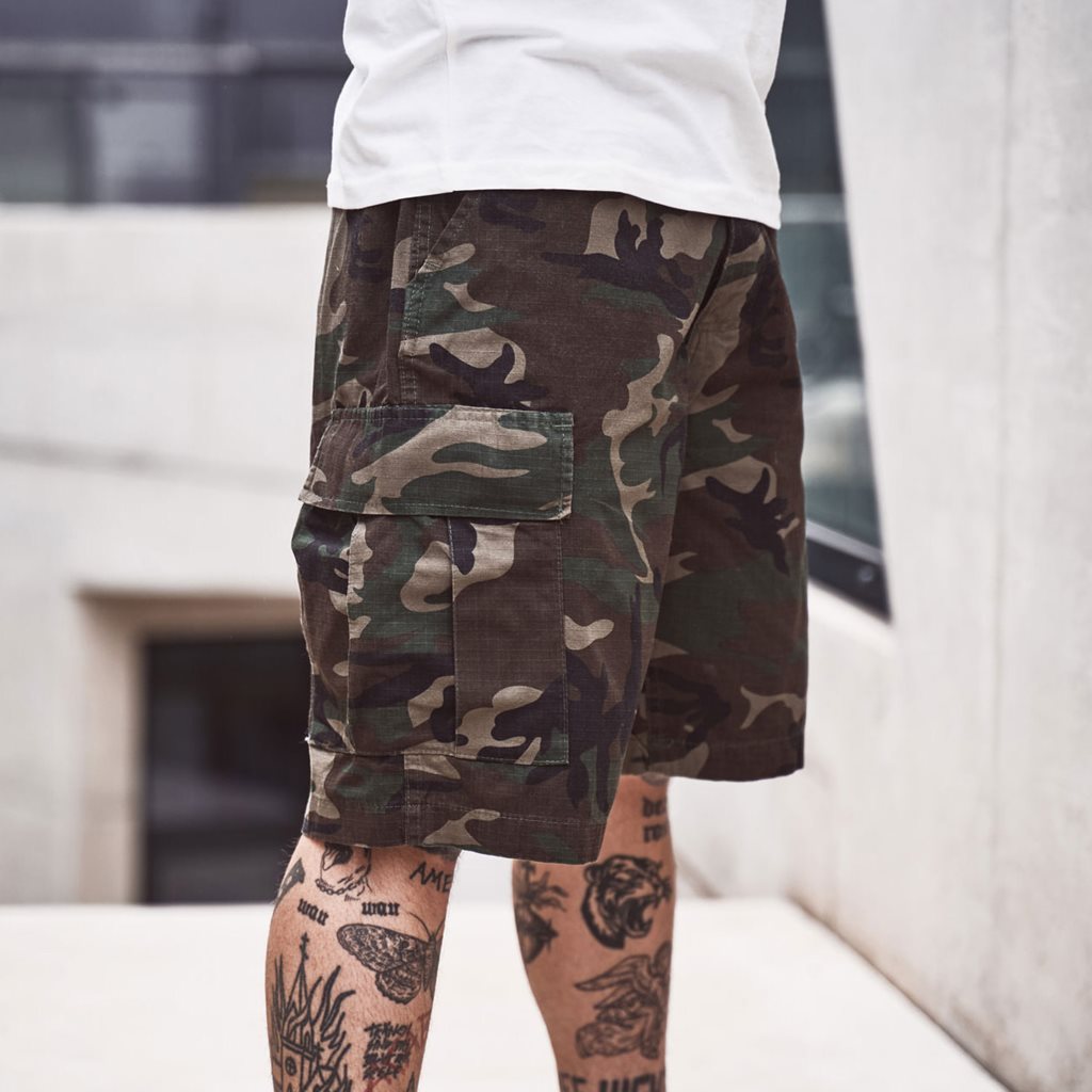 Pantalones cortos US BDU rip-stop WOODLAND en algodón, seis bolsillos y cinturilla ajustable