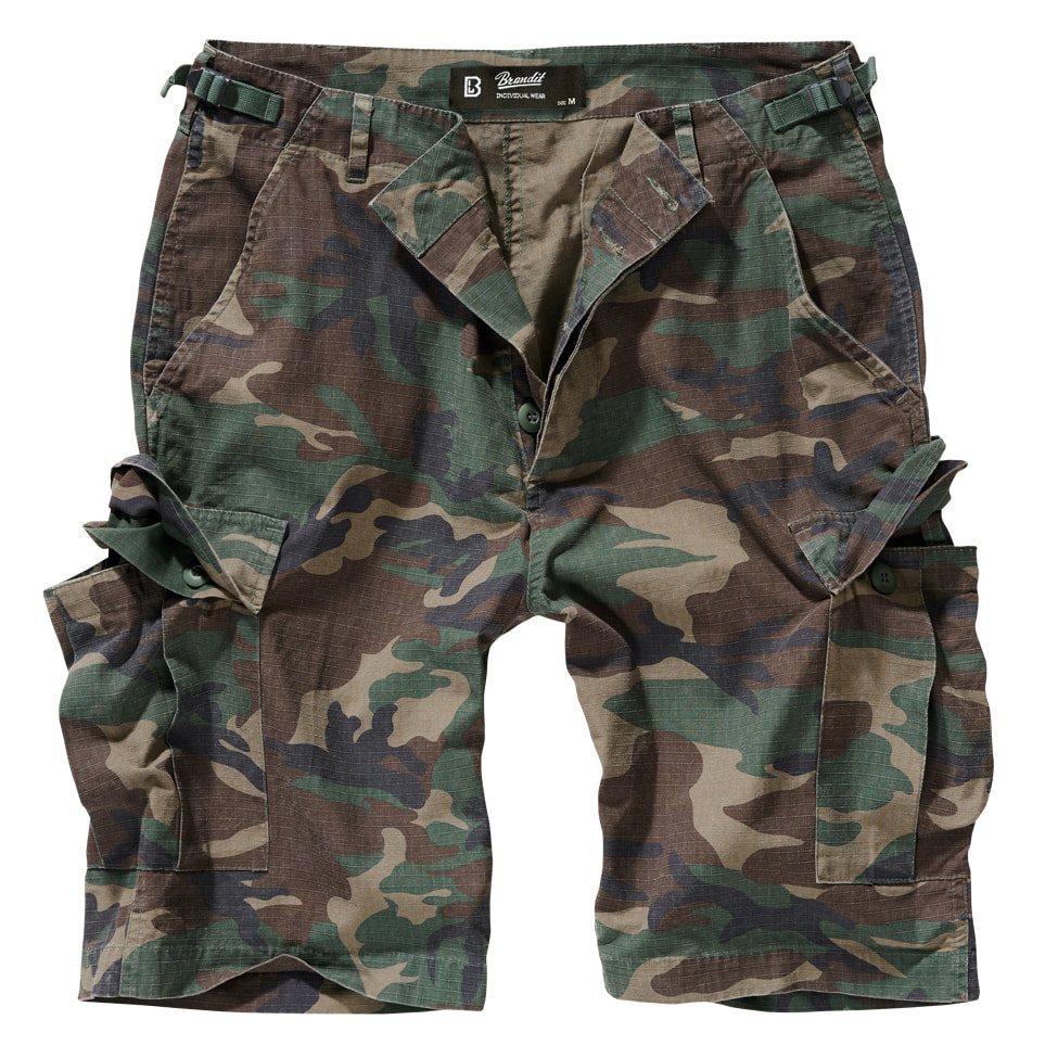 Pantalones cortos US BDU rip-stop WOODLAND en algodón, seis bolsillos y cinturilla ajustable