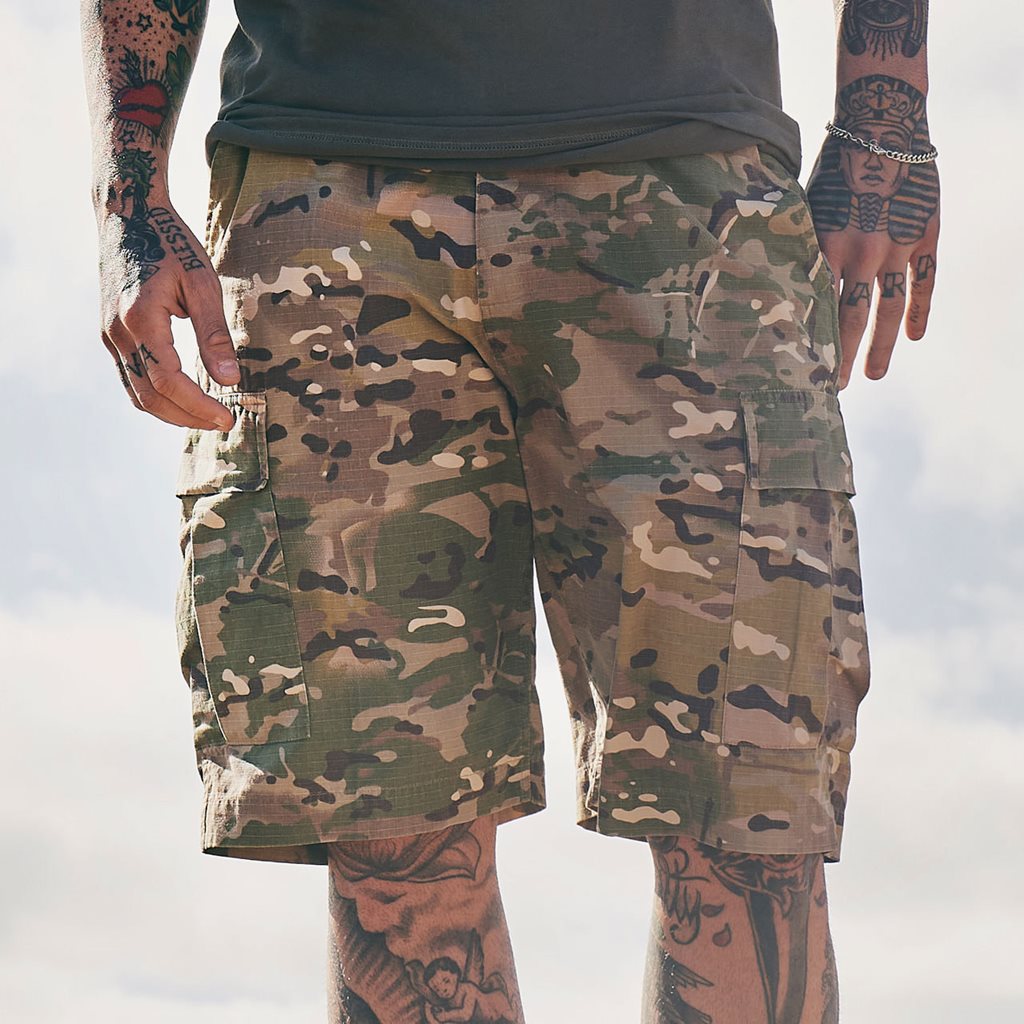 Pantalones cortos BDU rip-stop de algodón con seis bolsillos y cintura ajustable