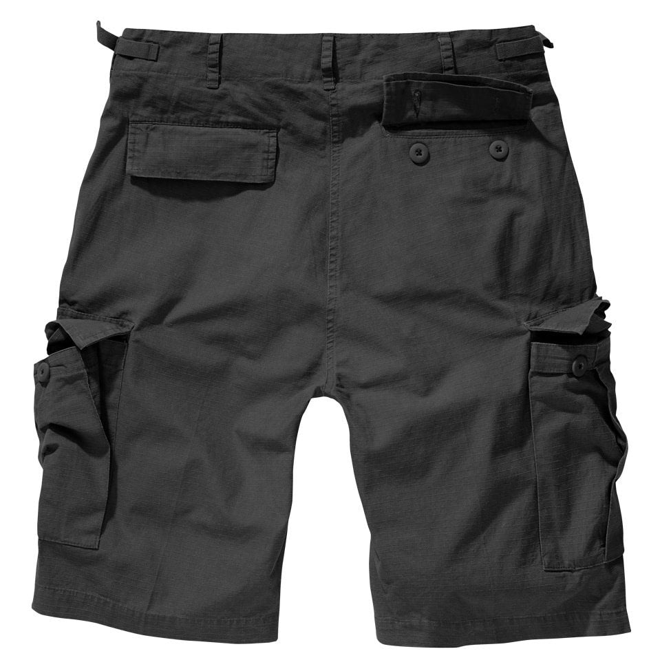 Shorts US BDU rip-stop negros, algodón, seis bolsillos y cintura ajustable