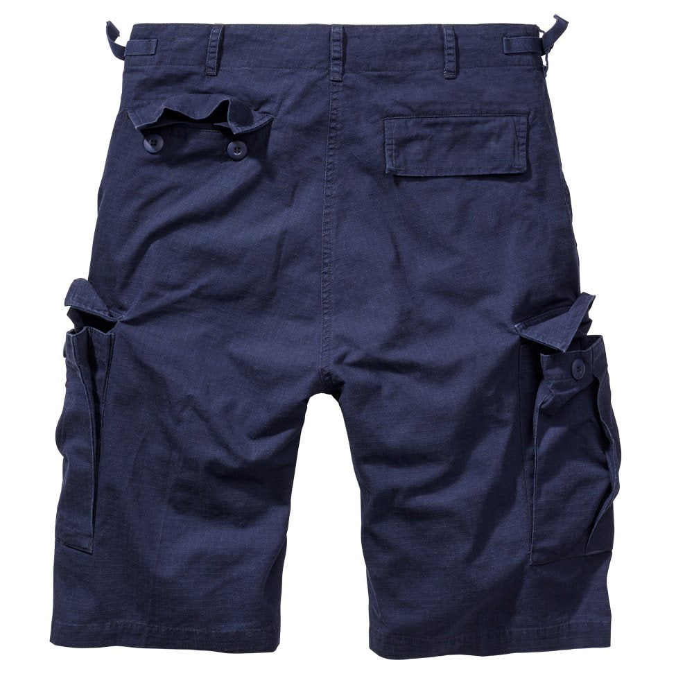 Pantalones cortos US BDU azules en algodón rip-stop, 6 bolsillos, cierre de botones y cintura ajustable