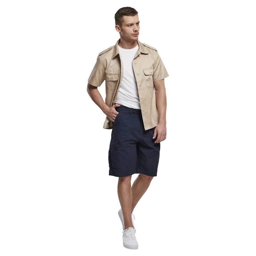 Pantalones cortos US BDU azules en algodón rip-stop, 6 bolsillos, cierre de botones y cintura ajustable