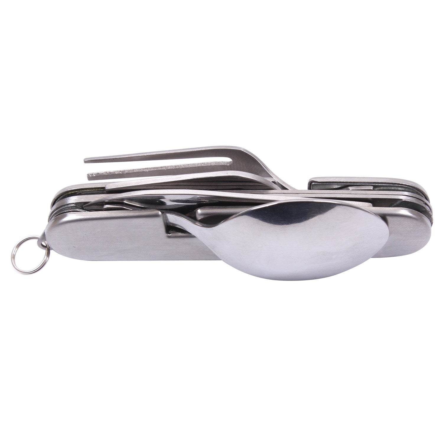 Cubiertos plegables de acero inoxidable con abridor y funda, tamaño aprox. 89 x 32 mm