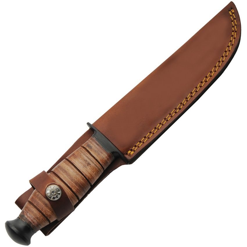 Cuchillo Military Style tipo Bowie con hoja ennegrecida y funda
