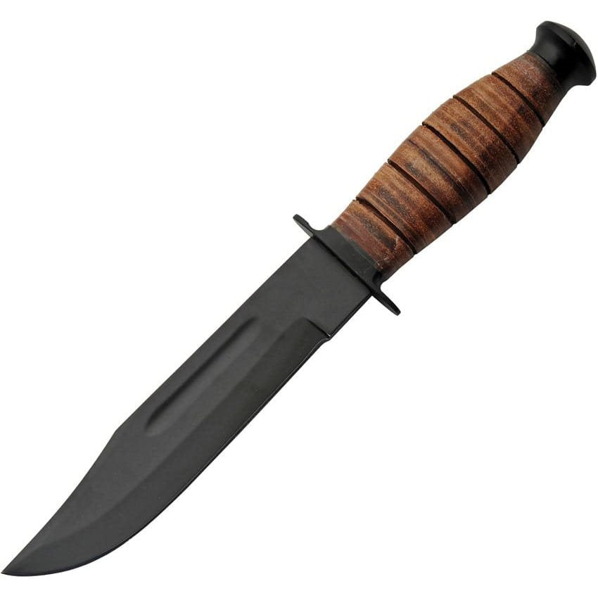 Cuchillo Military Style tipo Bowie con hoja ennegrecida y funda