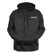 Sudadera SECURITY negra con capucha y bolsillo canguro para porte oculto, bolsillos con cremallera en mangas, 100% poliester