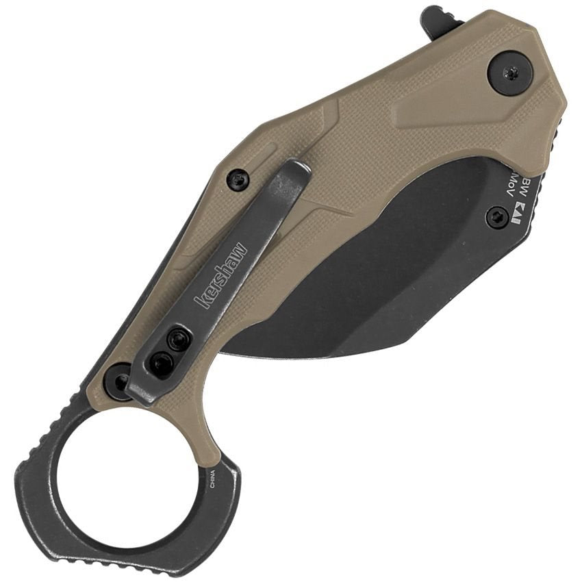 Cuchillo karambit OUTLIER, hoja Hawkbill 8Cr13MoV con acabado BlackWash y empuñadura GFN