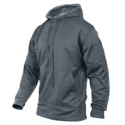 Sudadera gris con capucha y panel velcro para porte oculto, bolsillos en mangas, 100% poliester