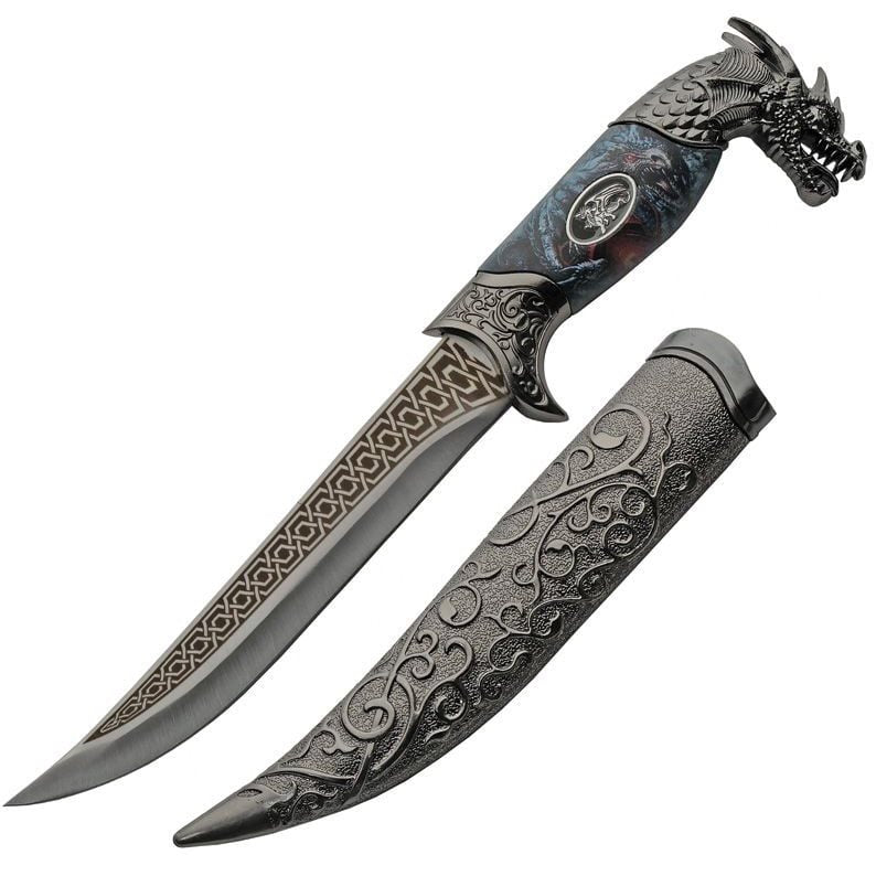 Cuchillo ROARING DRAGON con hoja lisa y funda incluida