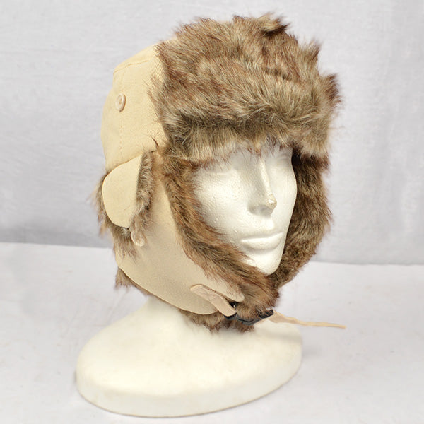 Ushanka rusa ANTARTICA Canvas beige con forro de pelo sintético y superficie de algodón